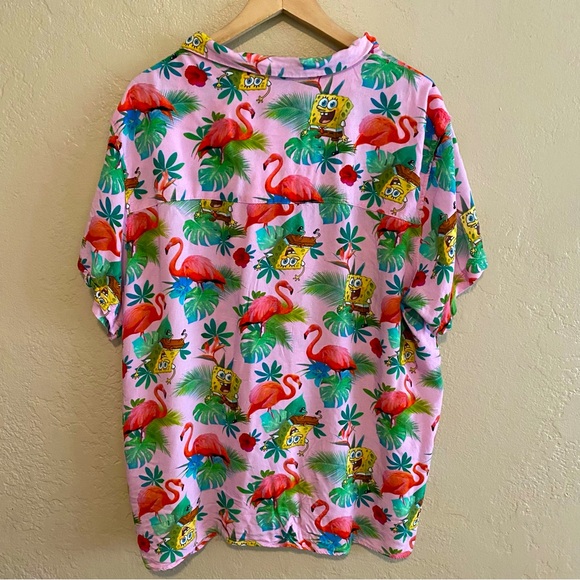 H&M- Button down shirt Sponge Bob and Hawaiian print flamingo palms flowers XXL - Picture 4 of 7